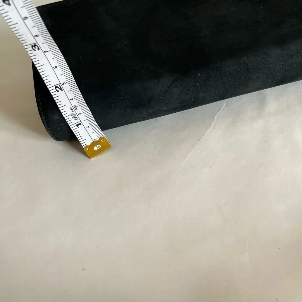 Ellen Tracy Clutch Bag Black Suede Pouch Purse Evening Zipper Red Lining Small